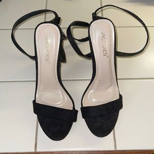 Jacobies Black strap buckled block heels